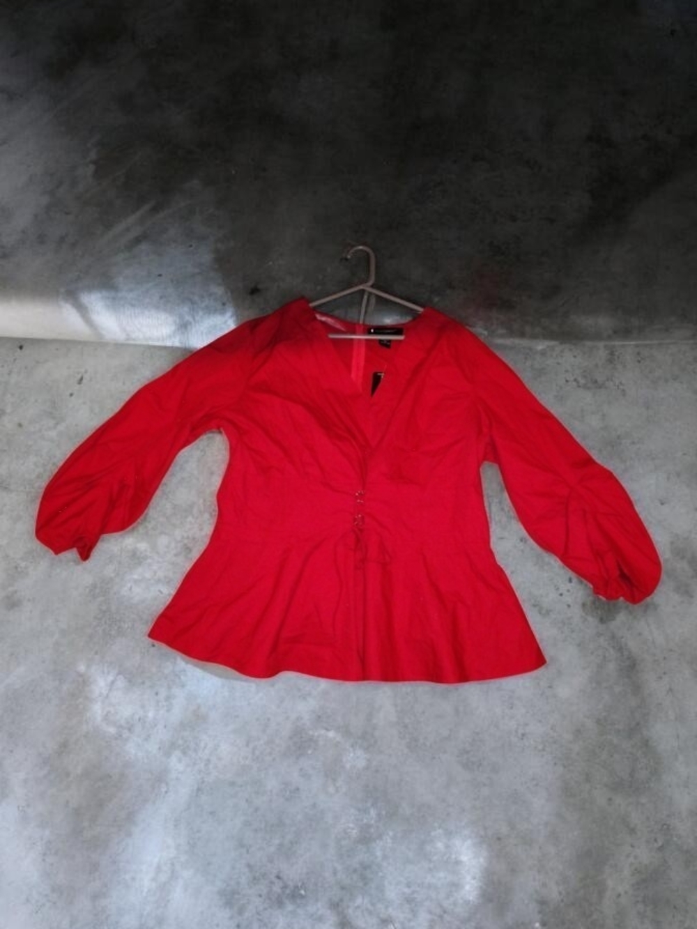 NWT Ashley Stewart Vibrant Red Peplum Blouse Long Sleeve - Size 20
